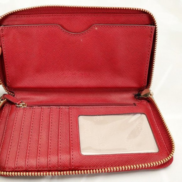 Michael Kors Jet Set Card Phone Wallet Wristlet Medium Red Zip Around - Picture 4 of 7